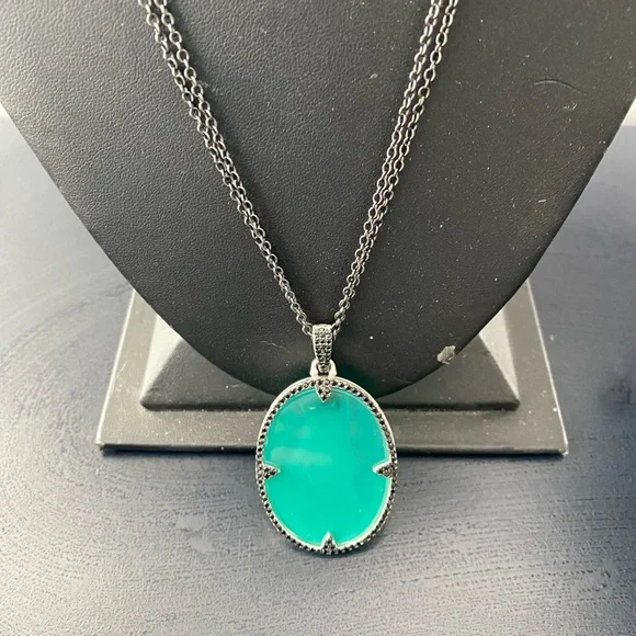 Frieda Rothman NWOT Industrial Finish Double Chain Stone Pendant Necklace